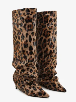 Bottes hautes pour femmes bottes à bout pointu et à paillettes léopard bottes repliables
