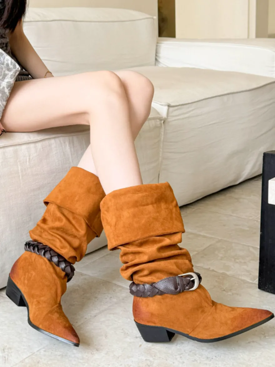 Bottes hautes pour femmes bout pointu détails en boucle style slouchy