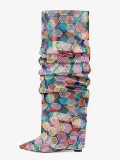 Bottes hautes pour femmes colorées à bout pointu et revers souples