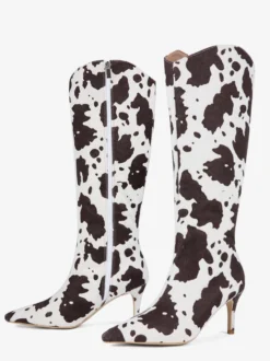 Bottes hautes pour femmes en crin de cheval bout pointu à motifs à talons hauts