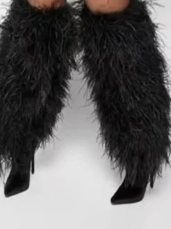 Bottes hautes pour femmes en fausse fourrure bout pointu talon haut bottes longueur genou