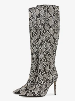 Bottes hautes pour femmes motif serpent bout pointu bottes à talons hauts