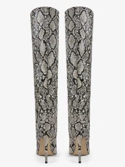 Bottes hautes pour femmes motif serpent bout pointu bottes à talons hauts