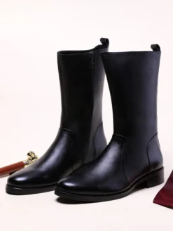 Bottes Hautes Pour Hommes En Cuir De Vachette Bottes De Travail Noires Chics