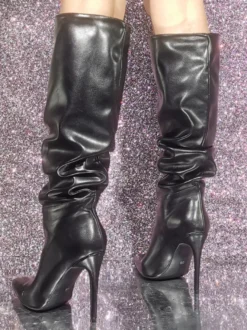 Bottes hauteur genou en cuir PU à talon aiguille pour femmes
