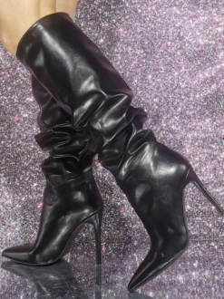 Bottes hauteur genou en cuir PU à talon aiguille pour femmes