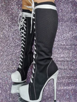 Bottes hauteur genou en toile à talon aiguille chaussures femmes