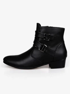 Bottes Homme avec Bout Rond à Lacets en Cuir Synthétique Unicolore