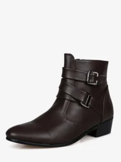 Bottes Homme avec Bout Rond à Lacets en Cuir Synthétique Unicolore