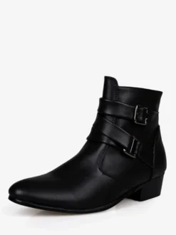 Bottes Homme avec Bout Rond à Lacets en Cuir Synthétique Unicolore