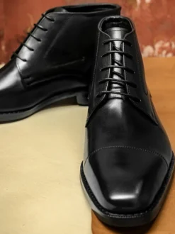 Bottes Hommes En Cuir De Vachette Classique Noir Bottines Courtes De Mariage Bal