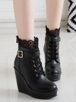 Bottes Lolita classiques Chaussures à lacets à lacets et chaussures noires Lolita