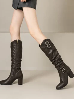 Bottes Lolita classiques à œillets noirs et bout rond en cuir PU Chaussures Lolita