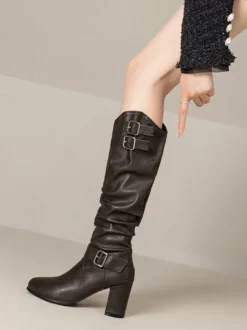 Bottes Lolita classiques à œillets noirs et bout rond en cuir PU Chaussures Lolita