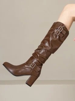 Bottes Lolita classiques à œillets noirs et bout rond en cuir PU Chaussures Lolita