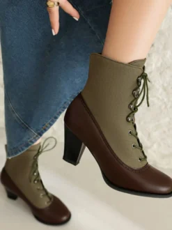 Bottes Lolita classiques style vintage bout rond en cuir PU chaussures Lolita rouges