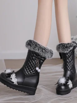 Bottes Lolita douces en cuir PU à bout rond Chaussures Lolita roses