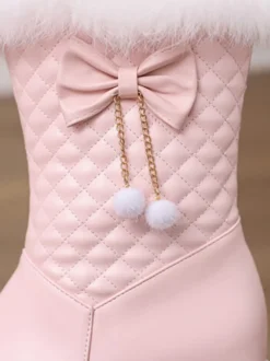 Bottes Lolita douces en cuir PU à bout rond Chaussures Lolita roses