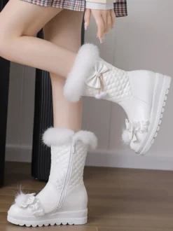 Bottes Lolita douces en cuir PU à bout rond Chaussures Lolita roses