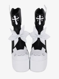 Bottes Lolita douces papillon rouge bicolore bout rond chaussures Lolita en cuir PU
