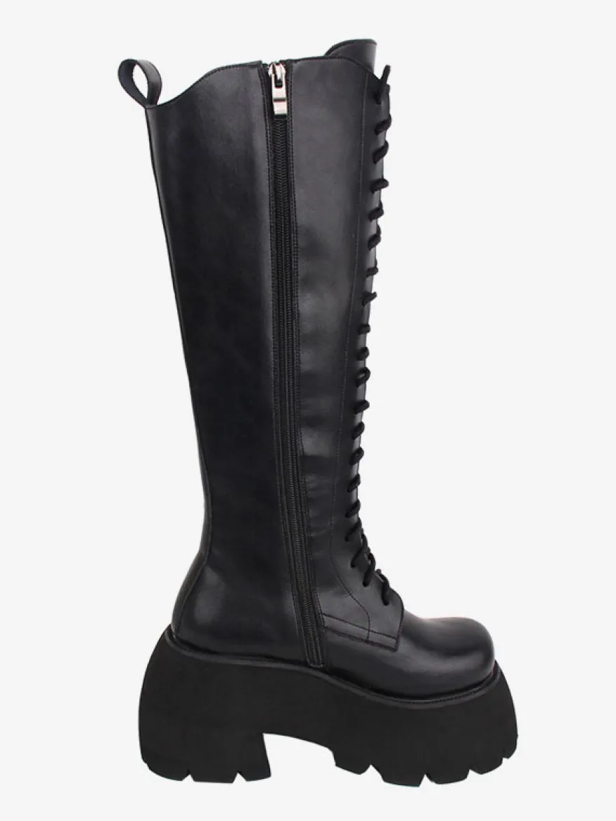 Bottes Lolita Gothiques Cuir PU PU Bout Rond Chaussures Lolita Noires