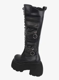 Bottes Lolita Gothiques Cuir PU PU Bout Rond Chaussures Lolita Noires