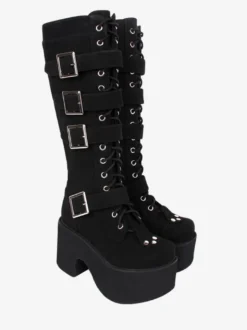 Bottes Lolita Gothiques Cuir PU PU Bout Rond Chaussures Lolita Noires
