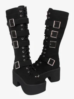 Bottes Lolita Gothiques Cuir PU PU Bout Rond Chaussures Lolita Noires