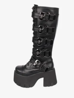 Bottes Lolita Gothiques Oeillets Blancs Squelette Bout Rond Cuir PU Chaussures Lolita