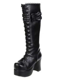 Bottes Lolita noires unicolore plate-forme Déguisements Halloween