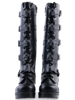 Bottes Lolita noirs à talons épais avec boucles Déguisements Halloween