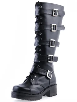Bottes Lolita noirs à talons épais avec boucles Déguisements Halloween