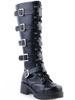 Bottes Lolita noirs à talons épais avec boucles Déguisements Halloween