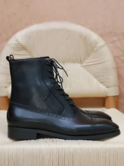 Bottes Martin pour hommes en cuir de vache noir bottes de travail courtes à bout carré