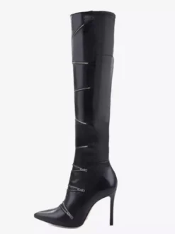 Bottes noires au-dessus du genou bout pointu fermeture éclair talon haut cuissardes