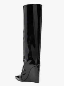Bottes noires hautes au genou pour femmes bottes compensées à bout pointu longueur genou