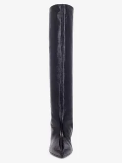Bottes noires hautes au genou pour femmes bottes à bout pointu et talon épais longueur genou