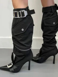 Bottes noires hautes à bout pointu et à talons hauts avec fermeture éclair pour femmes (2026)