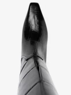Bottes noires hautes à motif pierre bout carré et talon épais