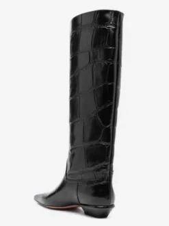 Bottes noires hautes à motif pierre bout carré et talon épais