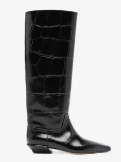 Bottes noires hautes à motif pierre bout carré et talon épais