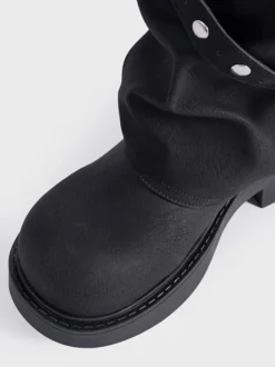 Bottes noires mi-mollet pour femmes bout rond détail boucle