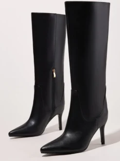 Bottes noires montantes à bout pointu et talons hauts