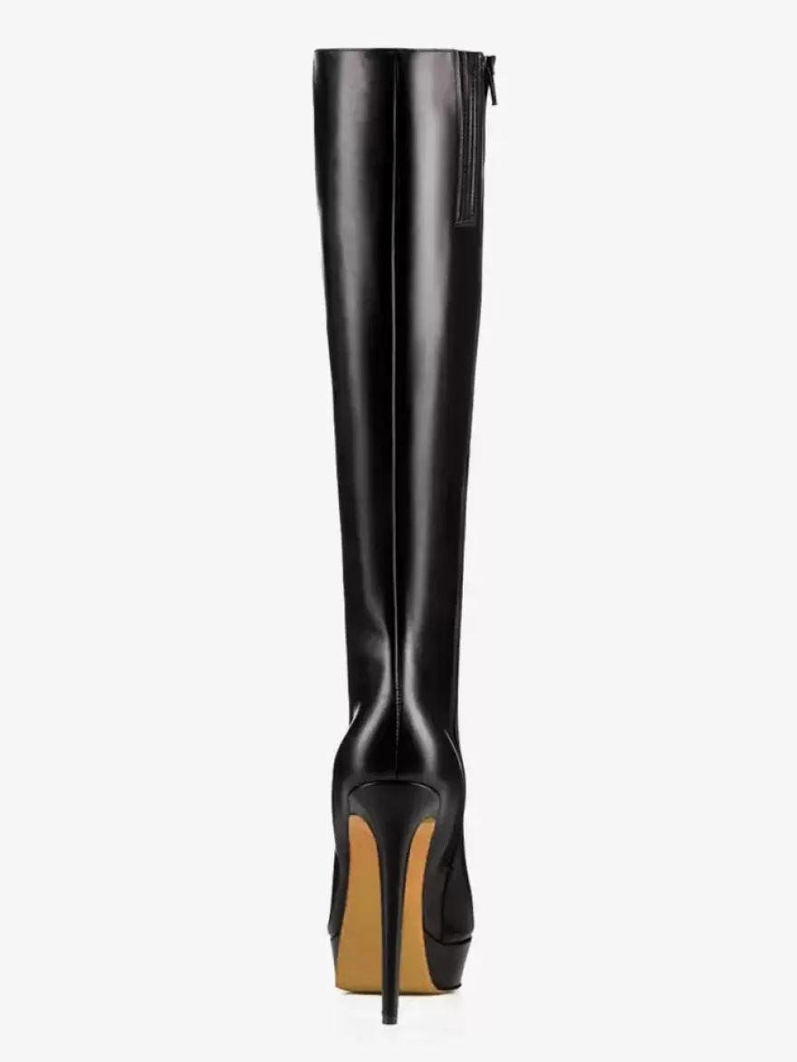 Bottes noires à plateforme et talons hauts à bout rond