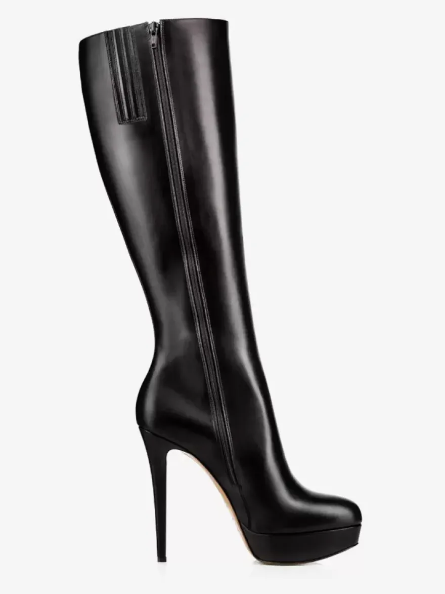 Bottes noires à plateforme et talons hauts à bout rond