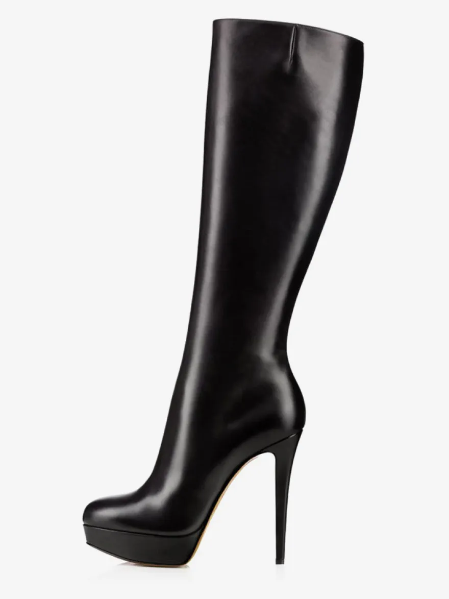 Bottes noires à plateforme et talons hauts à bout rond