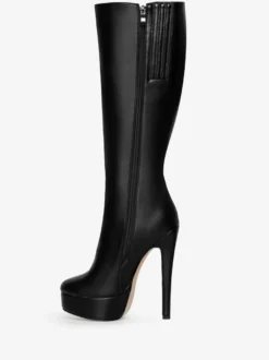 Bottes noires à plateforme et talons hauts à bout rond