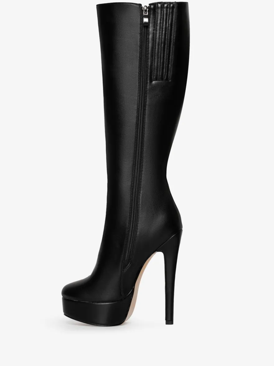 Bottes noires à plateforme et talons hauts à bout rond