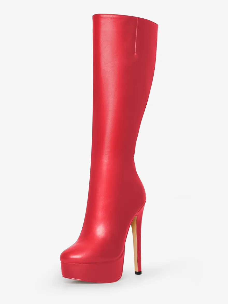 Bottes noires à plateforme et talons hauts à bout rond