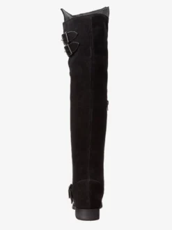 Bottes Plates En Daim Noires À Bout Rond Détail De Boucle Cuissardes